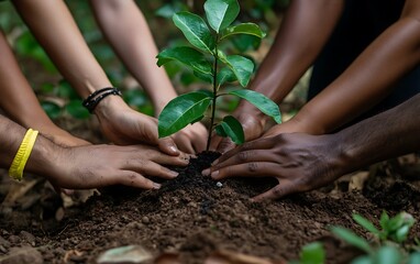 United Hands: Diverse Group Planting Tree Symbolizing Growth and Inclusion