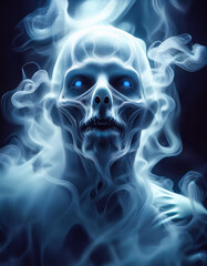 Fototapeta premium Skeleton in the smoke Halloween horror style 