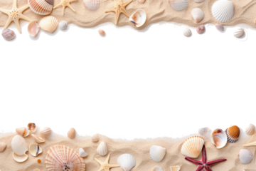 Sand and sea shells on white background