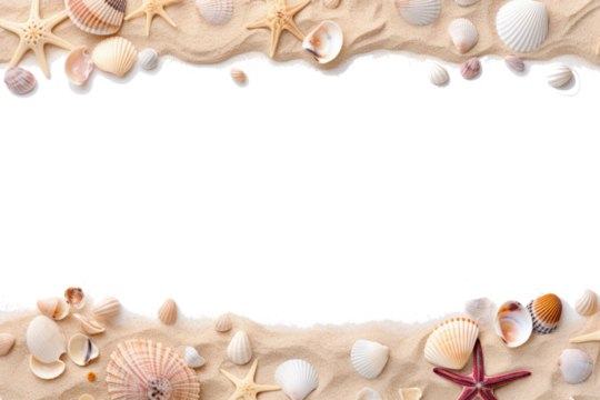 Sand and sea shells on white background