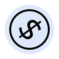 Dollar sign with a slash inside a black circle on a light blue background. Ideal for no-cost, finance, anti-spending, prohibitive signs, vector graphic content. Simple, clear, modern.