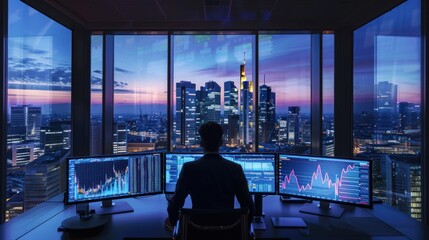 Naklejka premium Businessman in a Skyscraper Office