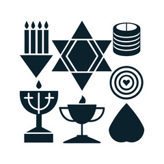 Hanukkah logo Icon Set, Hanukkah decorations silhouette vector art illustration isolated on a white background