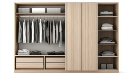 Contemporary Wooden Wardrobe Cabinet with Sliding Doors in Minimalist Setting