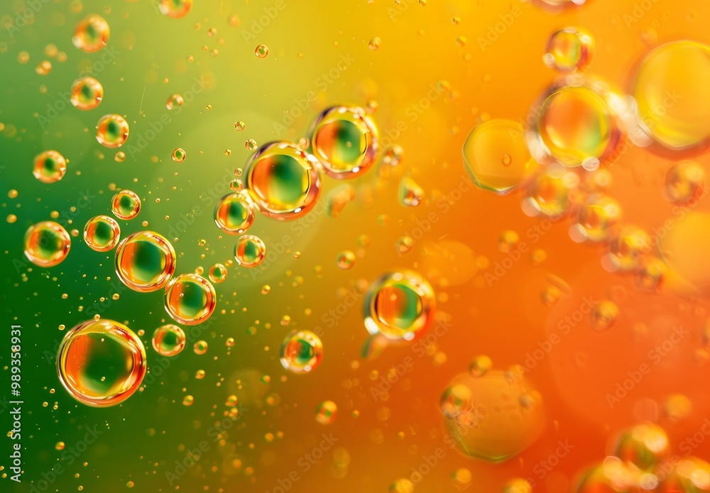 Wall mural abstract orange & green bubbles macro