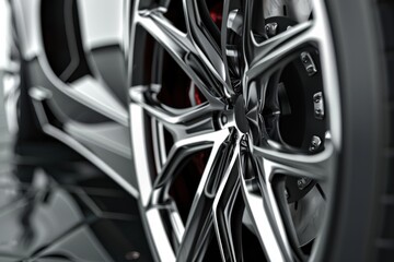 A close up of a car tire with a shiny chrome rim, generative ai image