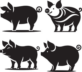 Pig silhouette, Pig icon, Pig vector, 