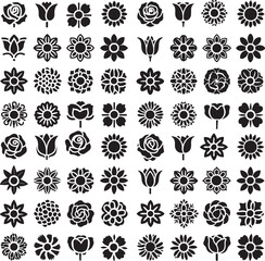 Set of Logotype Icons Flowers Vector Illustration Silhouettes in White Background