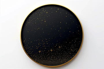 Black circle with golden stars isolated on white Little luxury icon.



