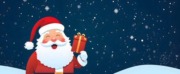 Naklejka premium Smiling Santa Claus Holding Gift Box Banner Design