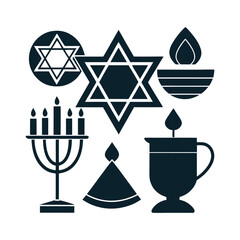 Hanukkah logo Icon Set, Hanukkah decorations silhouette vector art illustration isolated on a white background