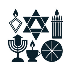 Hanukkah logo Icon Set, Hanukkah decorations silhouette vector art illustration isolated on a white background
