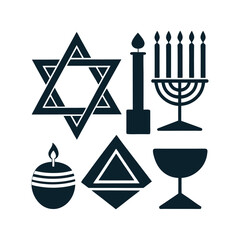 Hanukkah logo Icon Set, Hanukkah decorations silhouette vector art illustration isolated on a white background