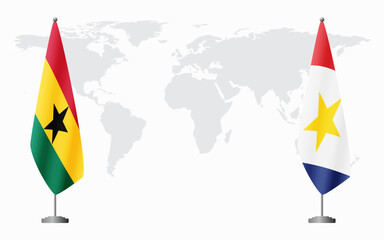 Ghana and Saba flags for official meeting against background of world map.