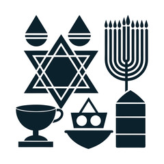 Hanukkah logo Icon Set, Hanukkah decorations silhouette vector art illustration isolated on a white background