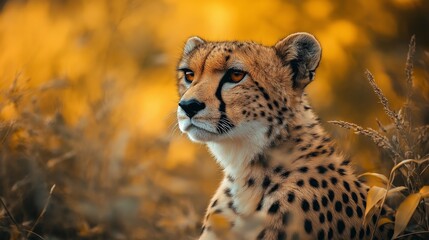 wildlife photograph of a chetah lay on dry brown savannah grass field