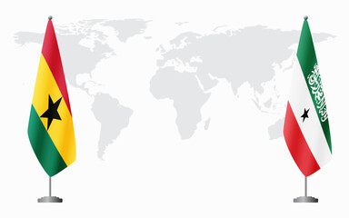 Ghana and Somaliland flags for official meeting against background of world map.
