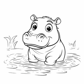 recommend clip art: Cute Hippopotamus Illustration Coloring Page