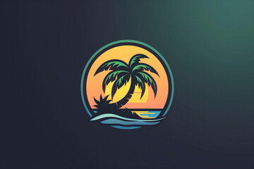 Hotel tourism holiday summer beach coconut palm tree vector logo design for resort home stay hospitality business


