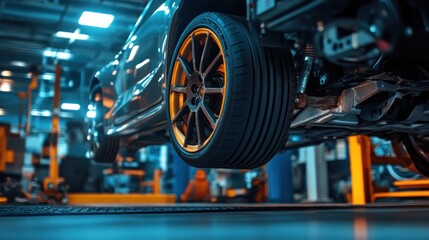 Balancing Tires in Auto Shop for Vehicle Maintenance and Repair.	