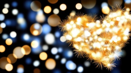 Obraz premium A glowing heart of golden particles lights up a dark background, creating a captivating bokeh effect in a unique artistic way