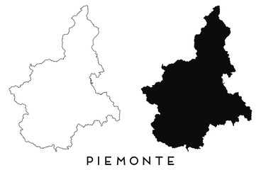 Piemonte map outline and black silhouette vector