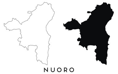 Nuoro map outline and black silhouette vector