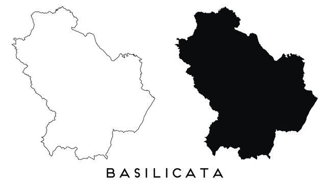 Basilicata map outline and black silhouette vector