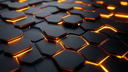 Obraz premium A mesmerizing close-up of hexagonal patterns illuminated by glowing orange light, showcasing modern design and texture.