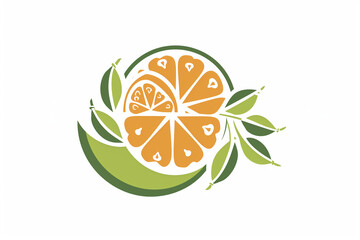 Orange Pomelo Fruit Vector Logo Design concept with multiple circle path. Green and orange colour.


