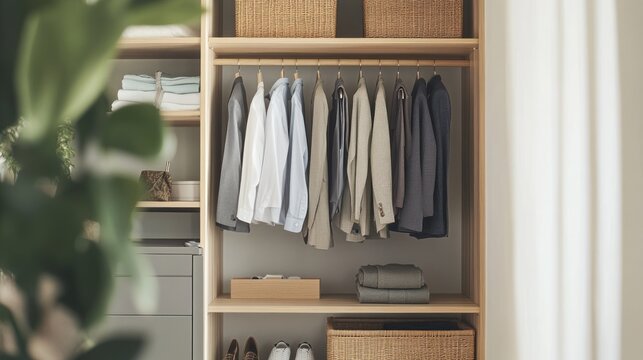 Organized Closet with Clothes