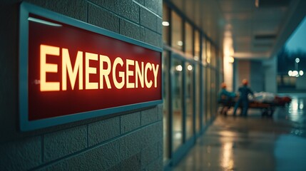 Emergency Sign at Hospital Entrance.