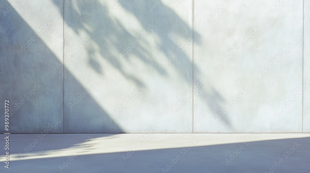 Poster minimalist sunlit gray stone surface with soft light beams and shadows - tranquil and serene monochr