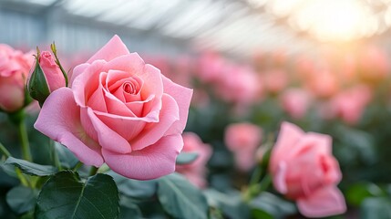 Pink Rose in a Greenhouse.