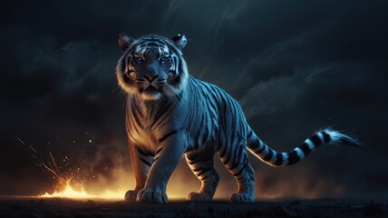 Majestic White Tiger in the Night