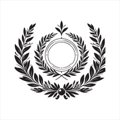 Laurels frames branches with circle borders silhouette on white background
