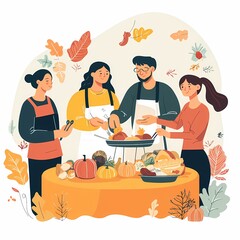 Gathering Hearts: Thanksgiving Charity Dinner with Festive Volunteers Embracing Community Spirit