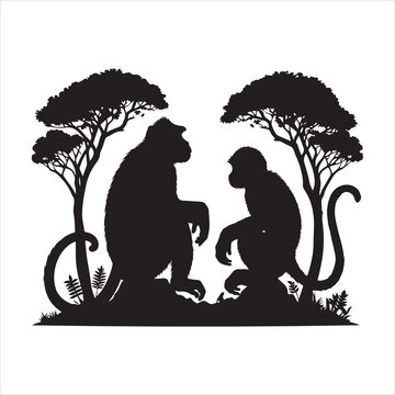 recommend clip art: Ape and Monkey silhouette on white background
                    