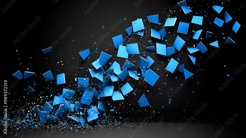 Fototapete dynamic explosion of blue fragments against a dark background showcasing a visual representation of 