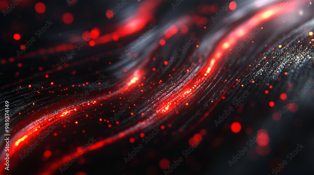 Aufkleber dynamic red and black abstract background with glowing particles and flowing lines creating an energ