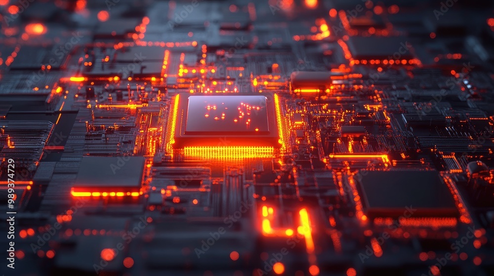 Fototapete a 3d rendering of a quantum computer with glowing quantum bits, representing cutting-edge computing 