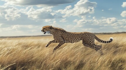 Obraz premium Cheetah Running Through Tall Grass