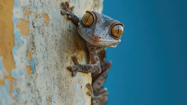 Gecko on a Wall with a Blue Background