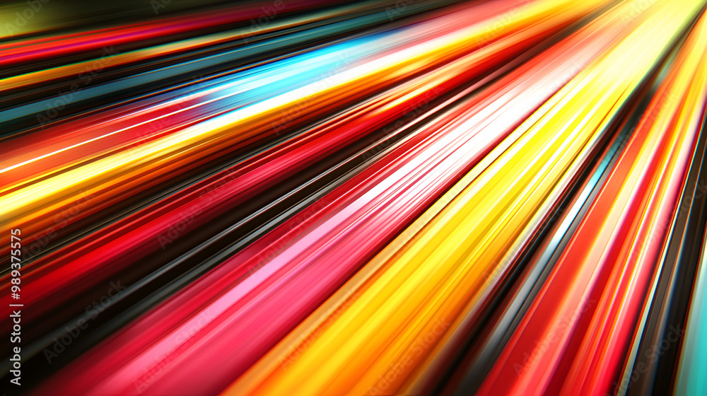 Poster vibrant streaks of color burst through the frame, creating a dynamic abstract design with lines in r