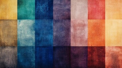 A vibrant abstract pattern featuring a grid of textured colorful squares, perfect for backgrounds or artistic projects.