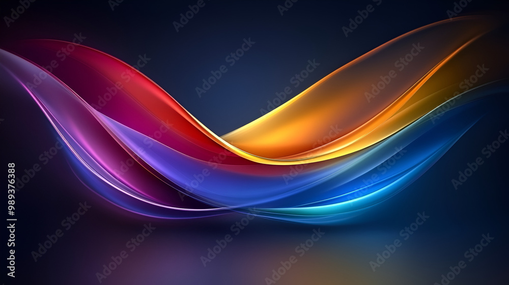 Poster vibrant abstract waves of color flowing smoothly against a dark background, creating a sense of moti
