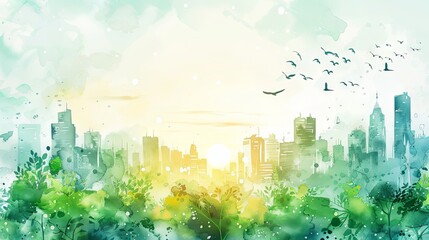 poster design for Ecosystem City and World Environment Day, featuring a slogan and event name, presented in a watercolor style