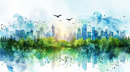 poster design for Ecosystem City and World Environment Day, featuring a slogan and event name, presented in a watercolor style