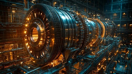 Obraz premium Large industrial machine turbine in high-tech environment
