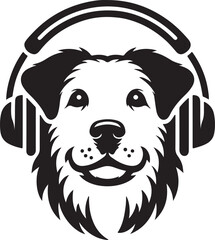 A Cute Dog Listening to Music with Headphones silhouette vector